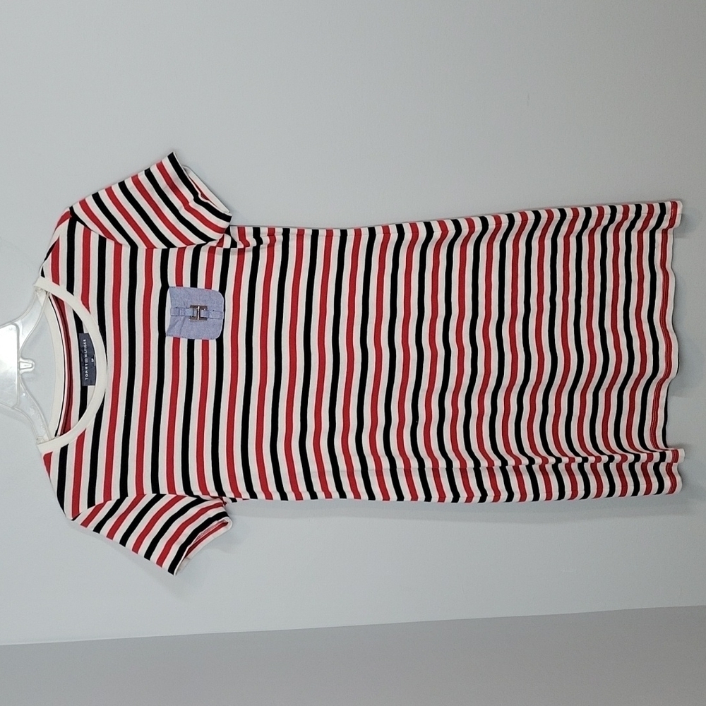 Tommy Hilfiger Red White Black Stripe Nautical Soft T-shirt dress size small